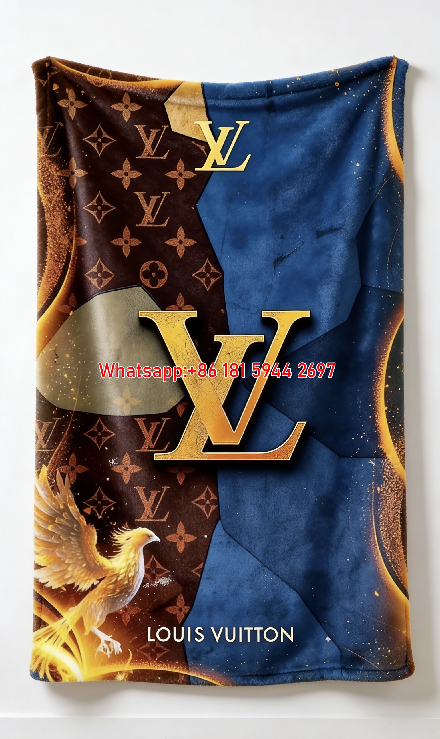 Luxury Gold LV Phoenix Flannel Sofa Throw Blanket 451